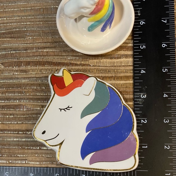 New 🦄 Adorable Glazed Dolomite Unicorn Shape Jewelry Ring Trinket Tray Set of 2 - Picture 6 of 6